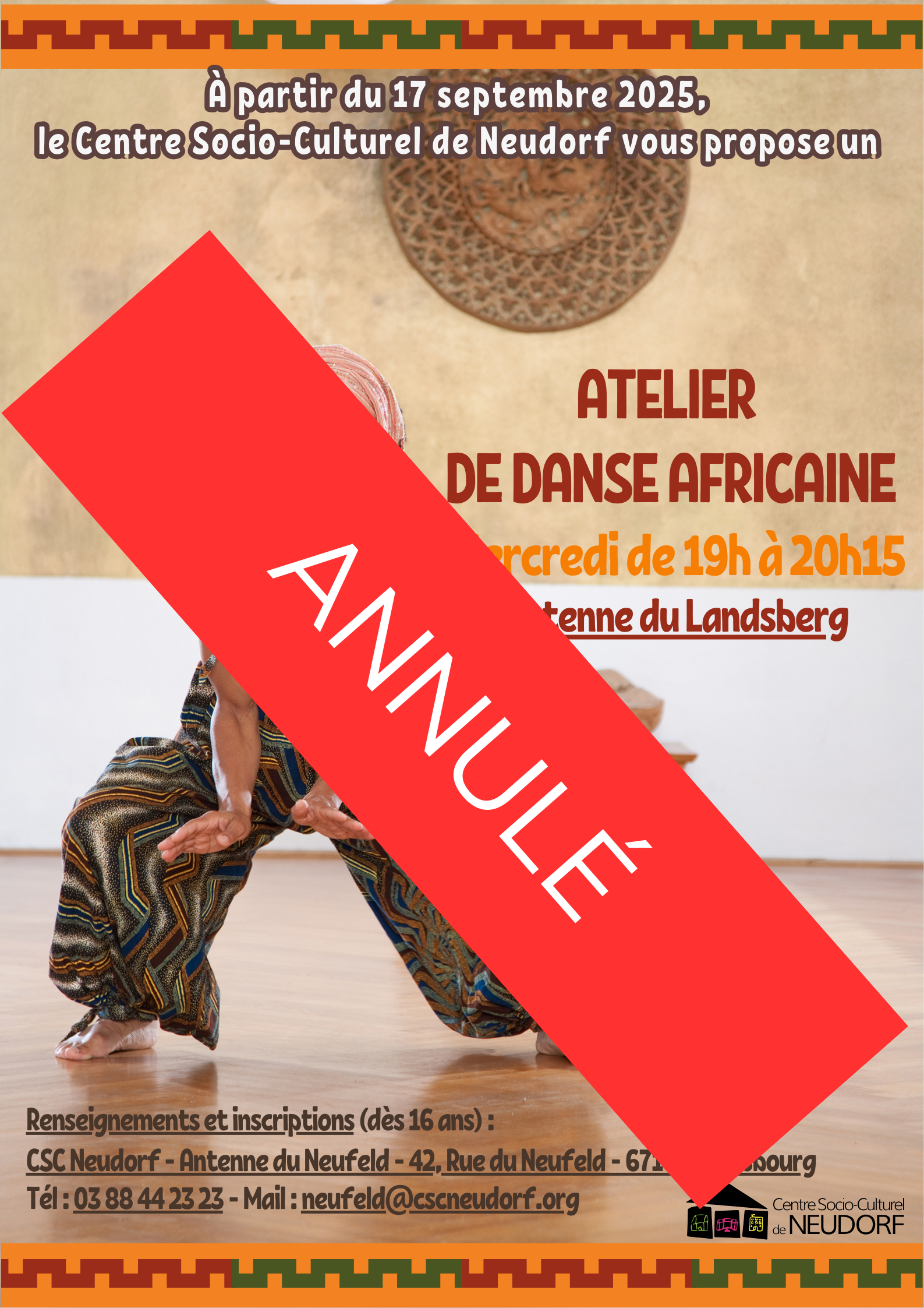 Atelier de danse africaine annulé